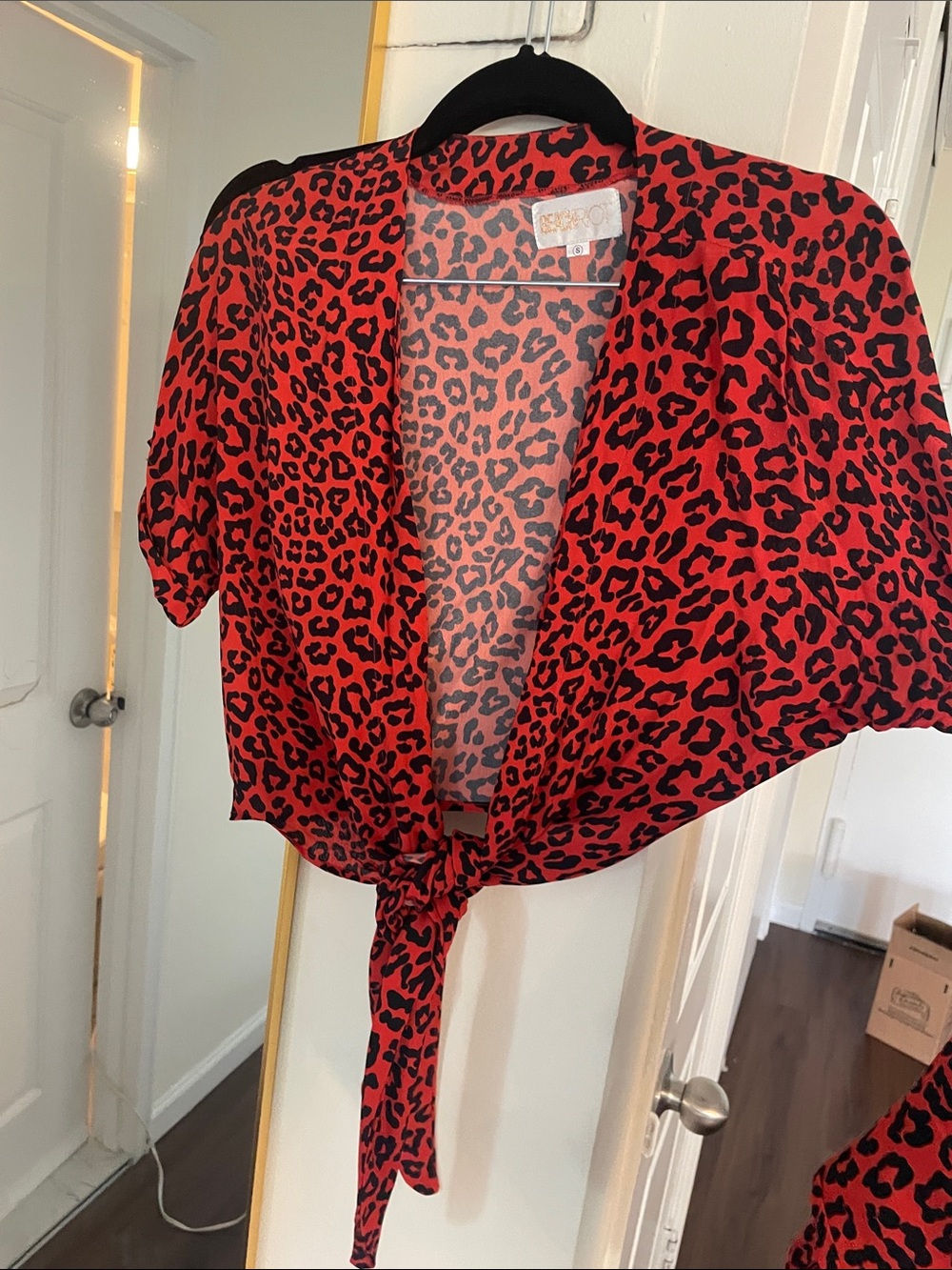 Beach Riot Red and Black Leopard Tie-Front Crop Top